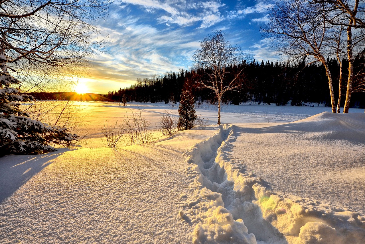 winter landscape, sunset, cold